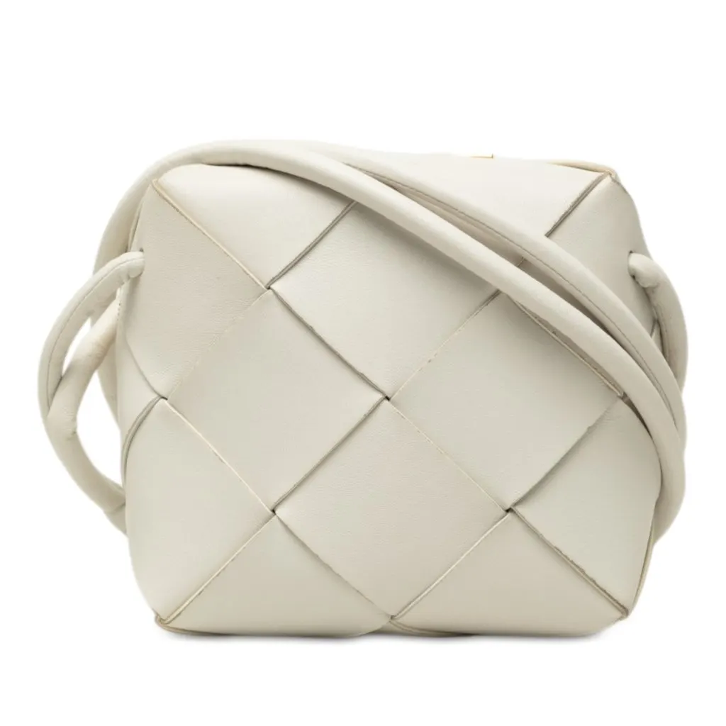 Bottega Veneta Mini Lambskin Intrecciato Cassette Camera Bag White Leather Very good - Front View