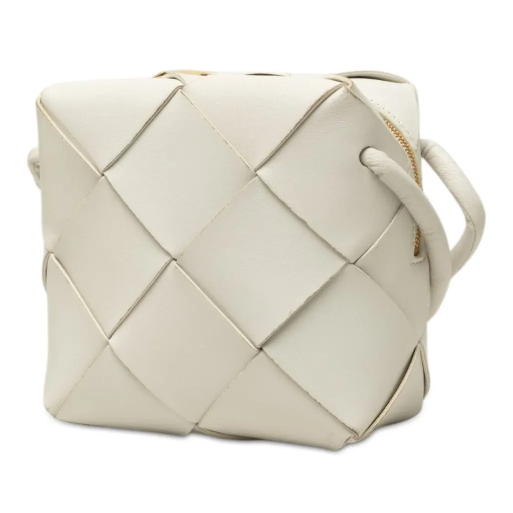 Bottega Veneta Mini Lambskin Intrecciato Cassette Camera Bag White Leather Very good - Back View