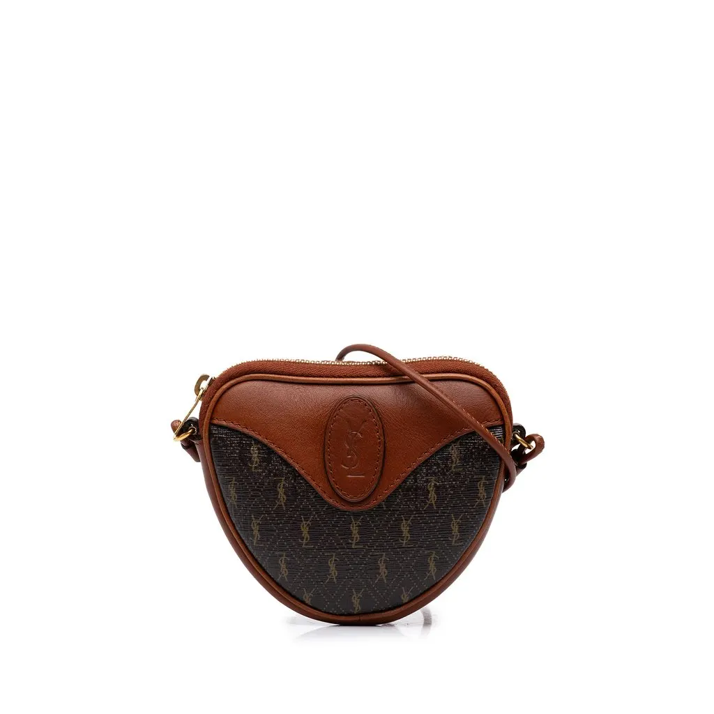 Saint Laurent Micro Le Monogramme Coated Canvas and Leather Coeur Crossbody Brown Canvas Good - Front View