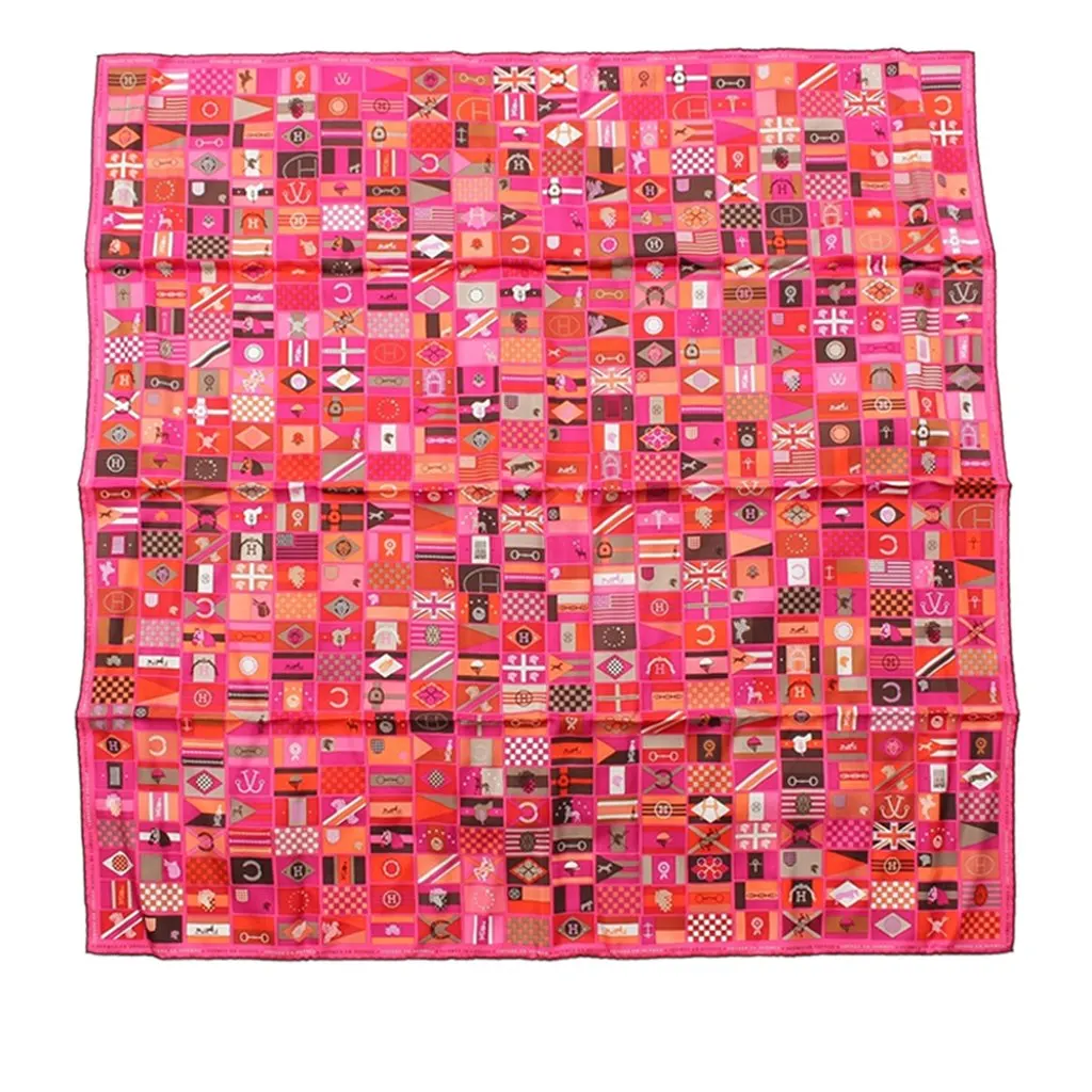 Hermès En Voyage Silk Scarf 90 Pink Very good - Front View
