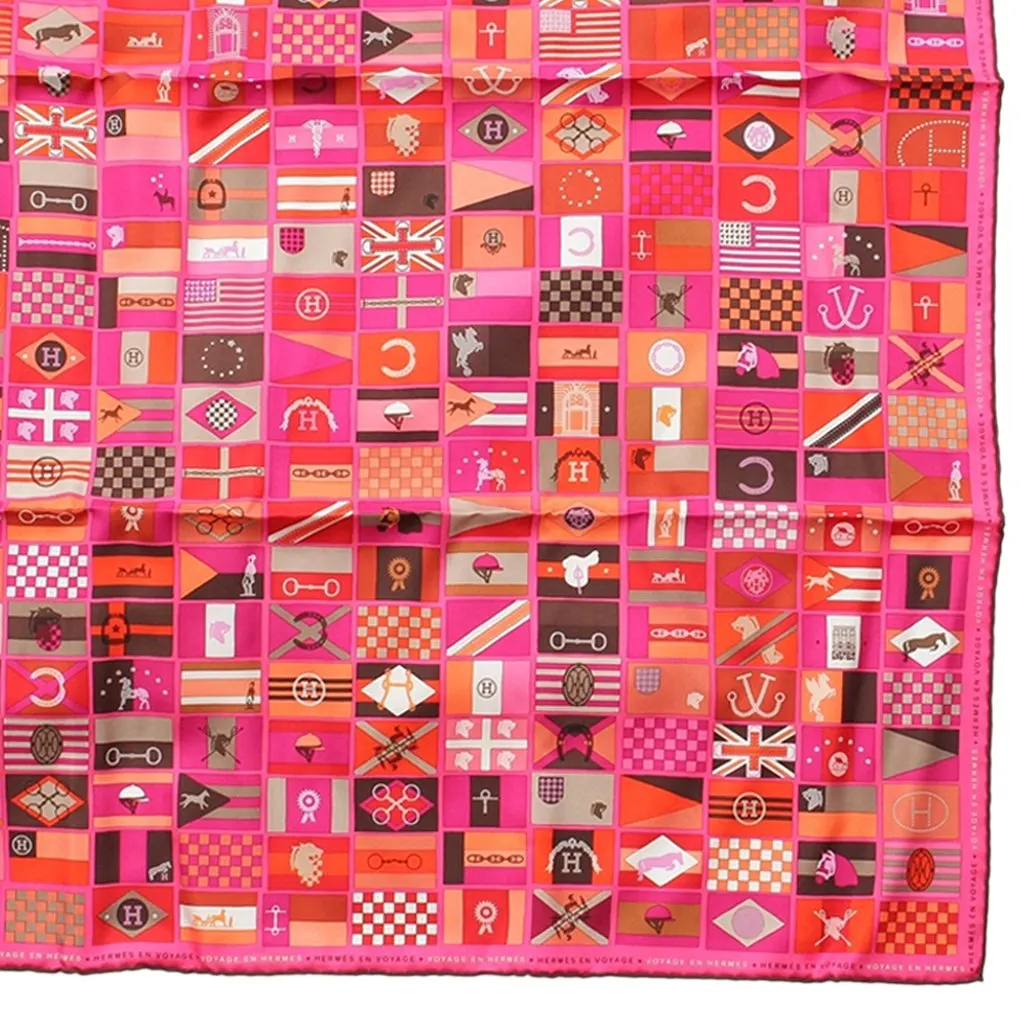 Hermès En Voyage Silk Scarf 90 Pink Very good - Inside View