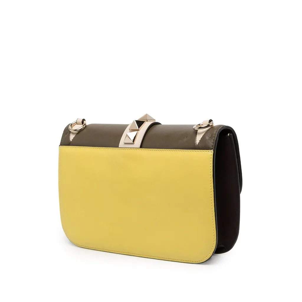 Valentino Medium Multicolor Leather Rockstud Glam Lock Crossbody Yellow Leather Very good - Back View