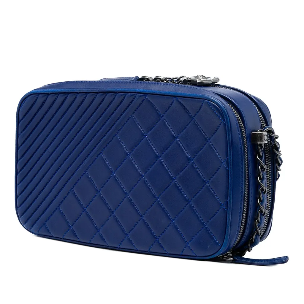 Chanel Large Quilted Lambskin Coco Boy Camera Bag Blue Leather Very good - Back View