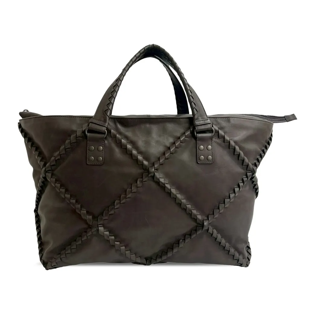 Bottega Veneta Nappa Diamond Intrecciato Tote Brown Leather Very good - Front View