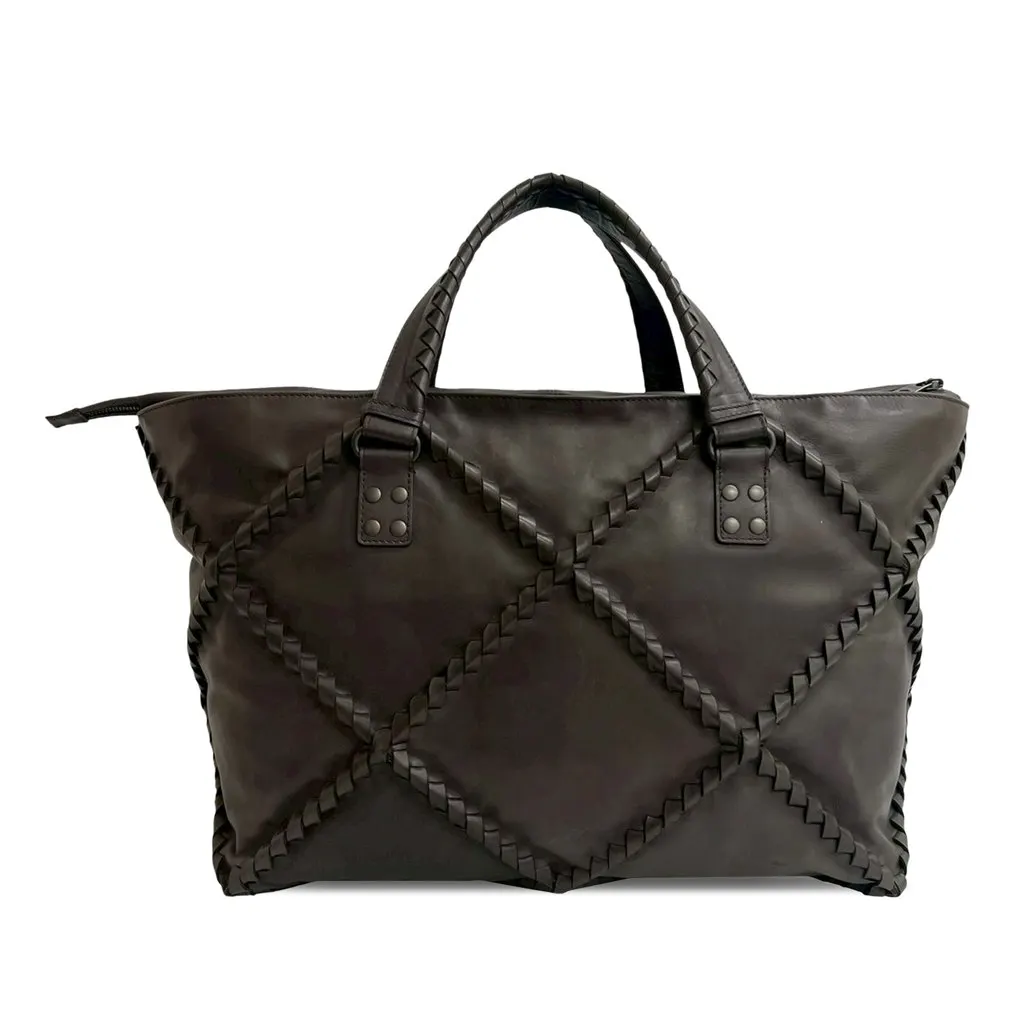 Bottega Veneta Nappa Diamond Intrecciato Tote Brown Leather Very good - Back View