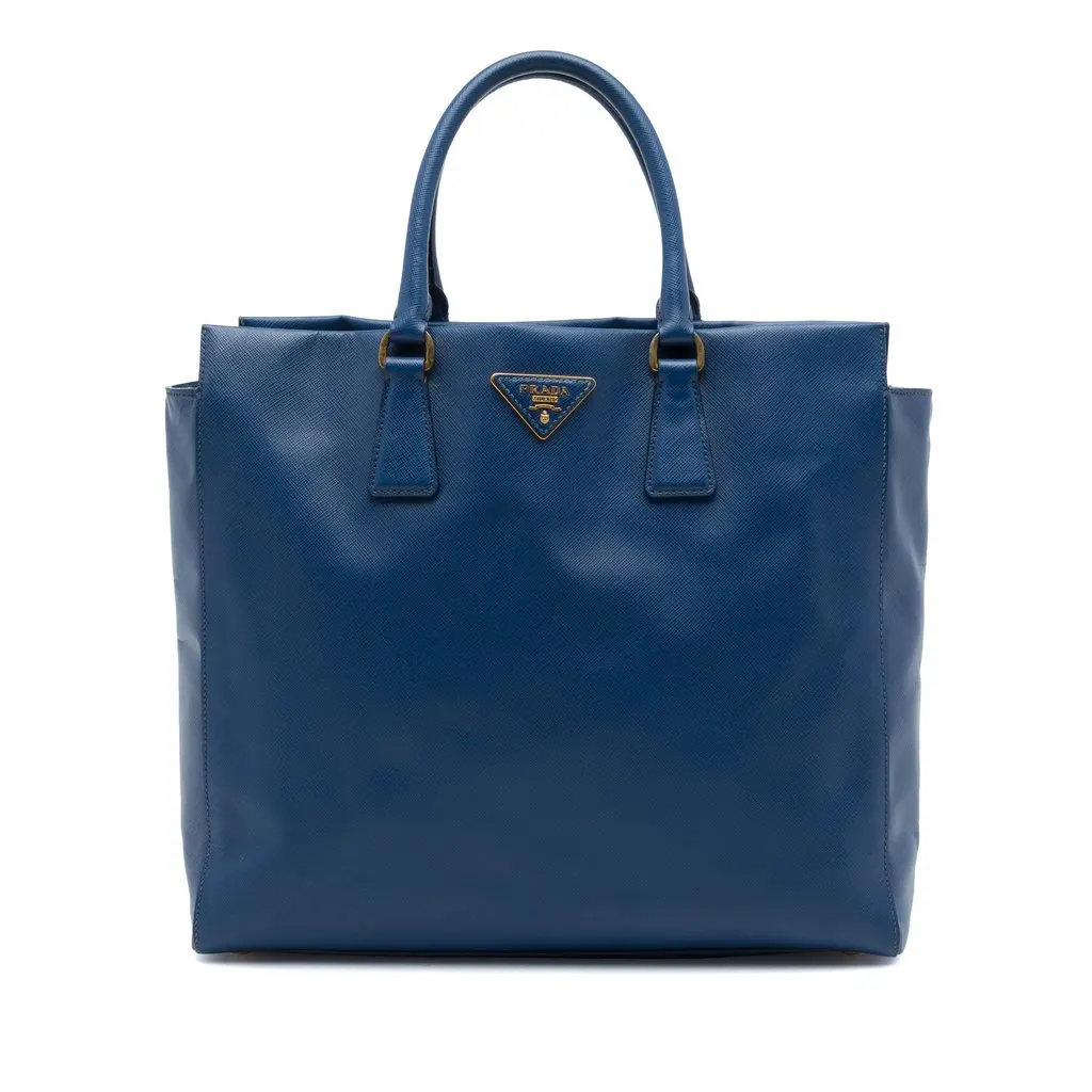 Prada Saffiano Lux Open Convertible Tote Blue Leather Very good - Front View