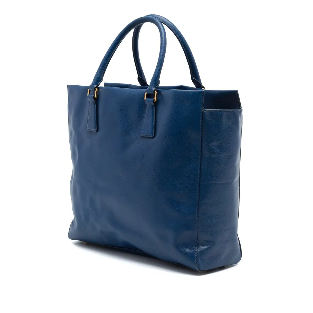 Prada Saffiano Lux Open Convertible Tote Blue Leather Very good - Back View