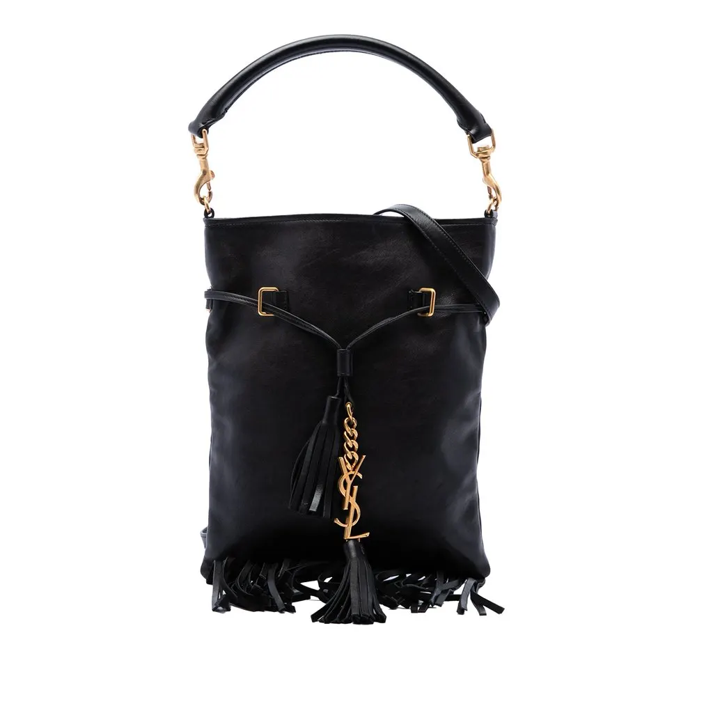 Saint Laurent Small Leather Fringe Flat Bucket Bag