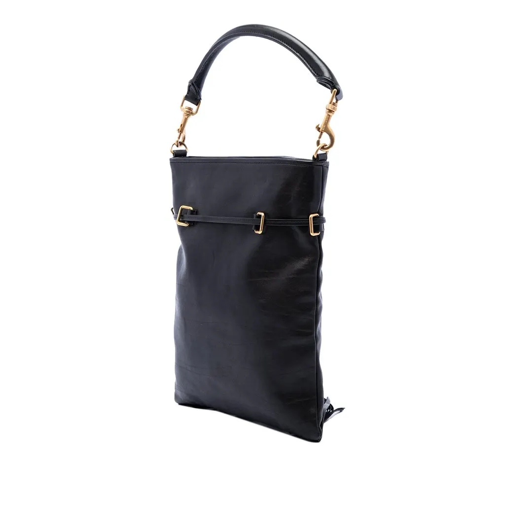 Saint Laurent Small Leather Fringe Flat Bucket Bag Black Leather Very good - Back View