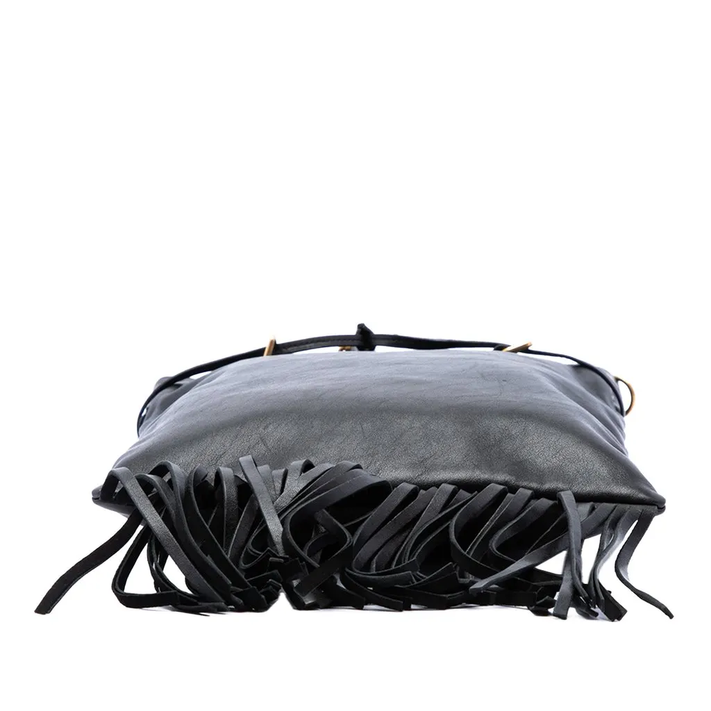 Saint Laurent Small Leather Fringe Flat Bucket Bag Black Leather Very good - Inside View