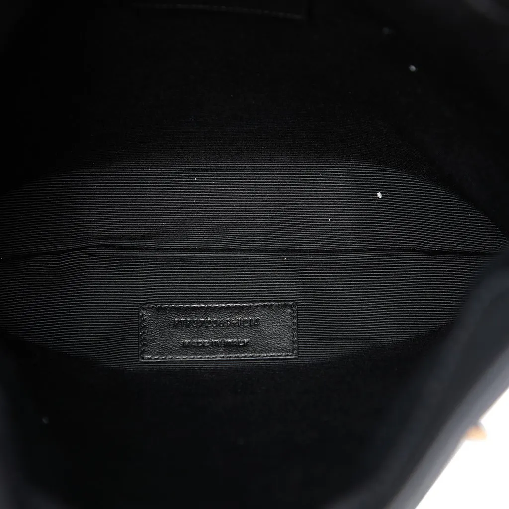 Saint Laurent Small Leather Fringe Flat Bucket Bag Black Leather Very good - Model View