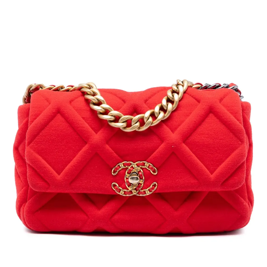 Chanel Medium Jersey 19 Flap Red Very good - Front View