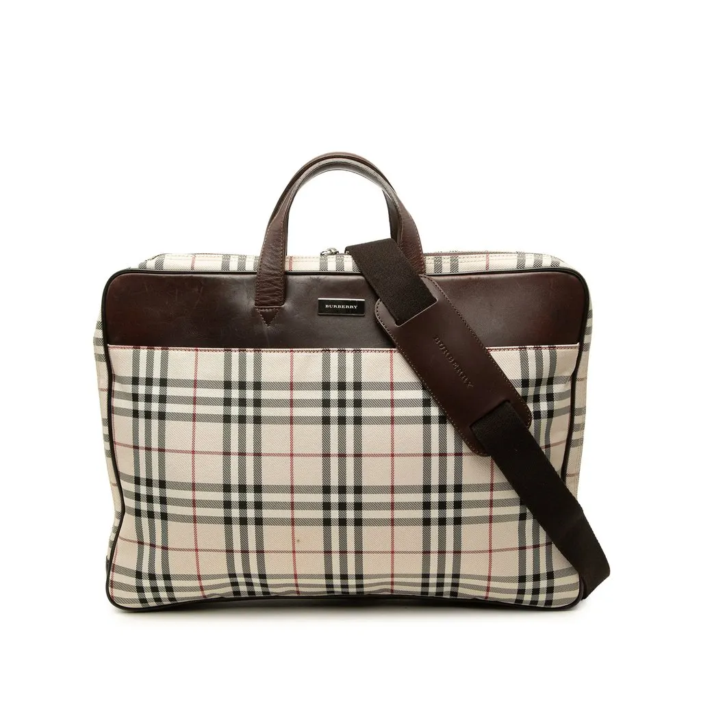 Burberry House Check Canvas Business Bag Beige Canvas Good - Front View