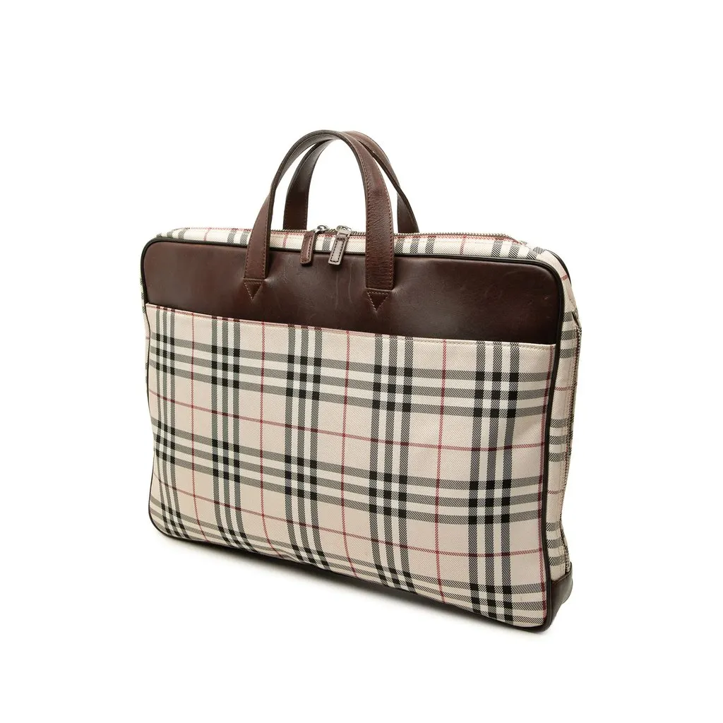 Burberry House Check Canvas Business Bag Beige Canvas Good - Back View