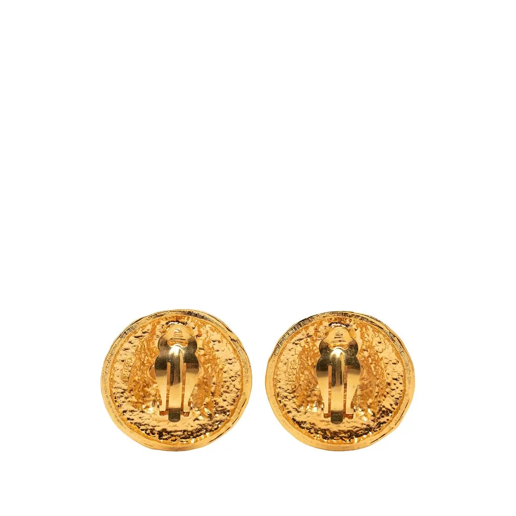 Chanel CC Gold Plated Crest Clip On Earrings Gold Metal Very good - Back View