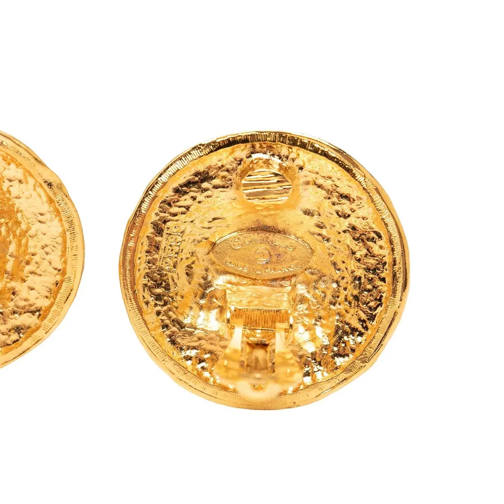 Chanel CC Gold Plated Crest Clip On Earrings Gold Metal Very good - Inside View