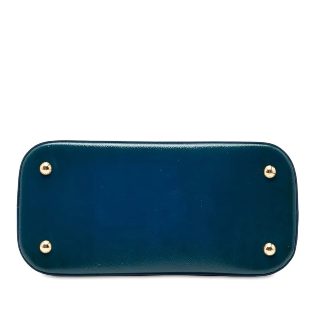 Prada Medium Saffiano Vernice Promenade Satchel Blue Leather Good - Inside View