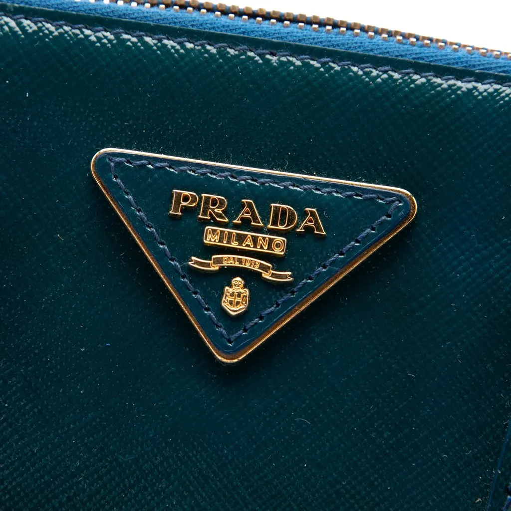 Prada Medium Saffiano Vernice Promenade Satchel Blue Leather Good - Box View
