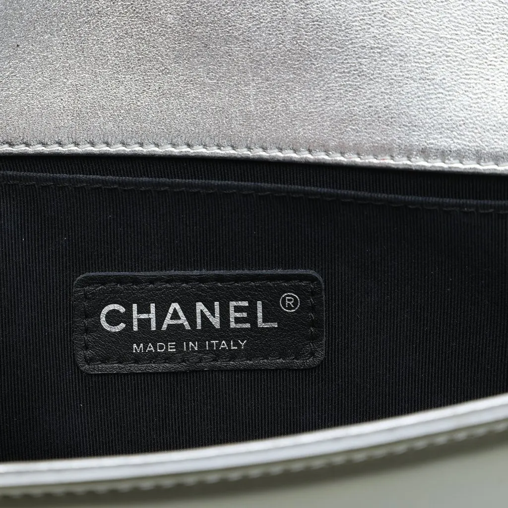 Chanel Small Bicolor Quilted Metallic Patent Boy Flap Gold Leather Very good - Box View