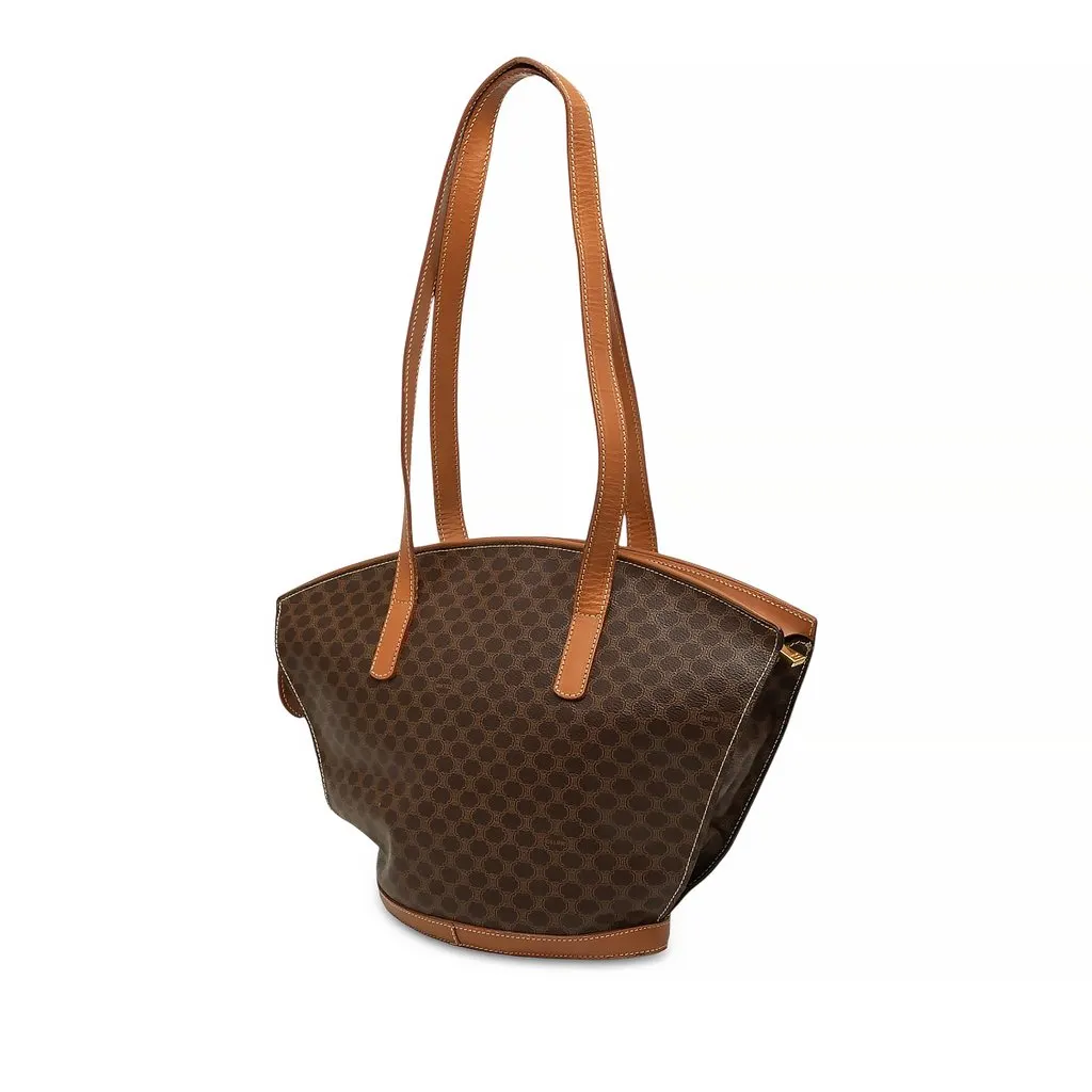 Celine Macadam Coated Canvas Shoulder Bag Brown Canvas Good - Back View