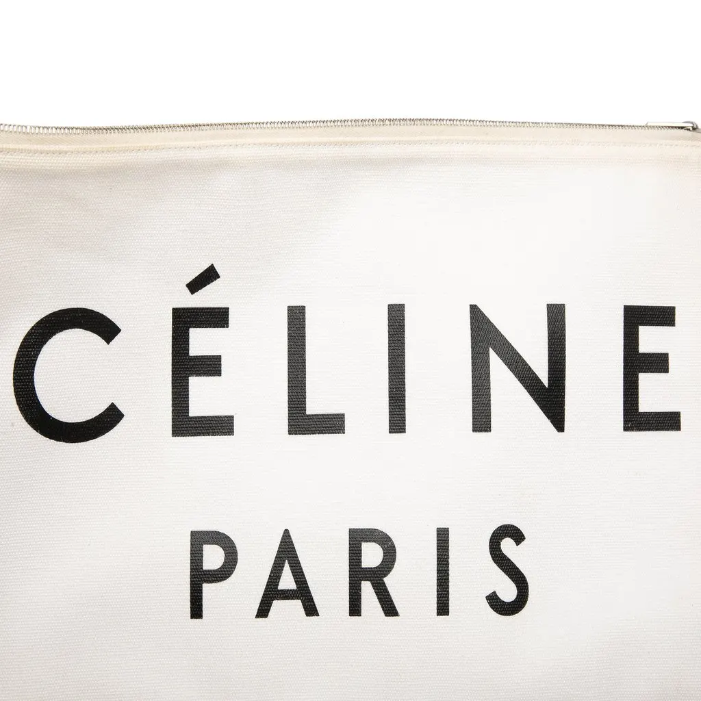 Celine Canvas Logo Clutch White Canvas Very good - Box View
