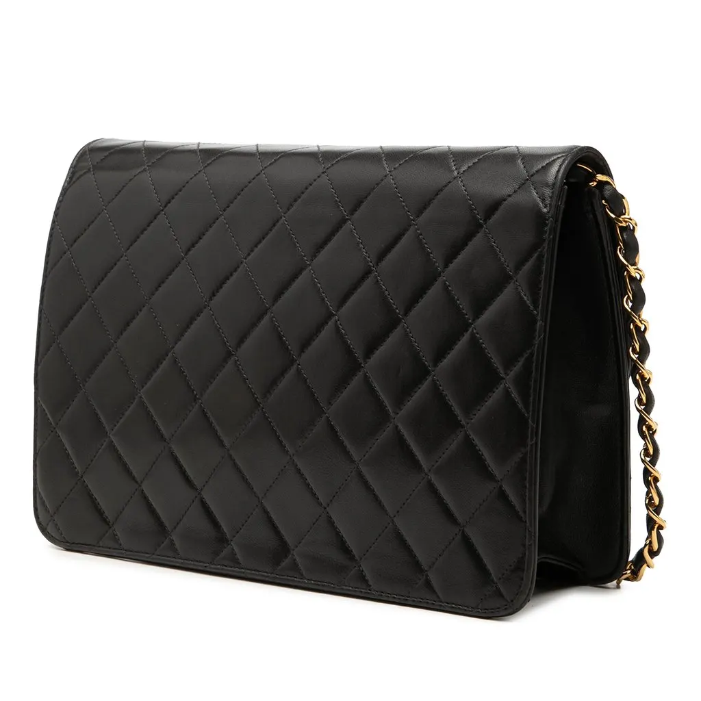 Chanel CC Quilted Lambskin Single Flap Black Leather Very good - Back View