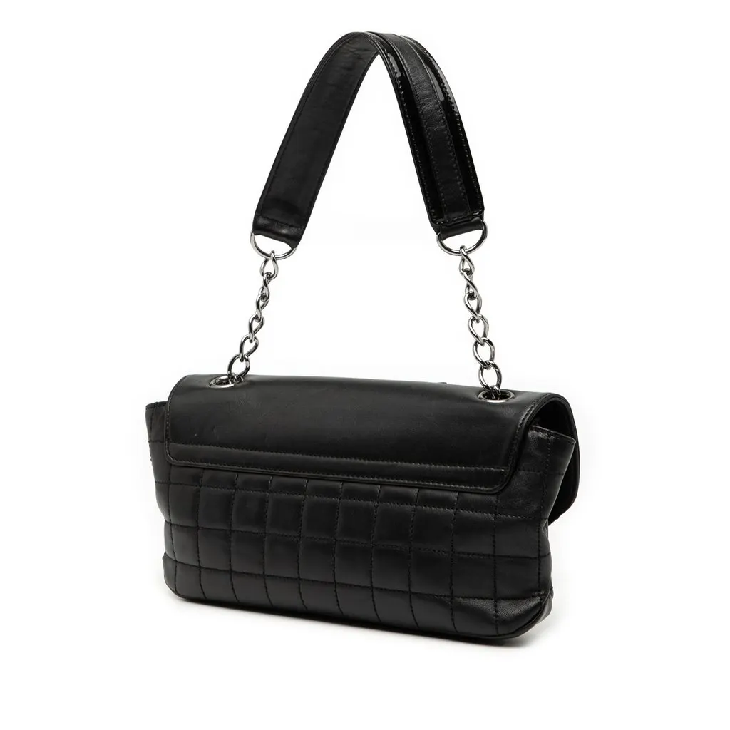 Chanel Camellia CC Choco Bar No 5 Lambskin Shoulder Bag Black Leather Very good - Back View