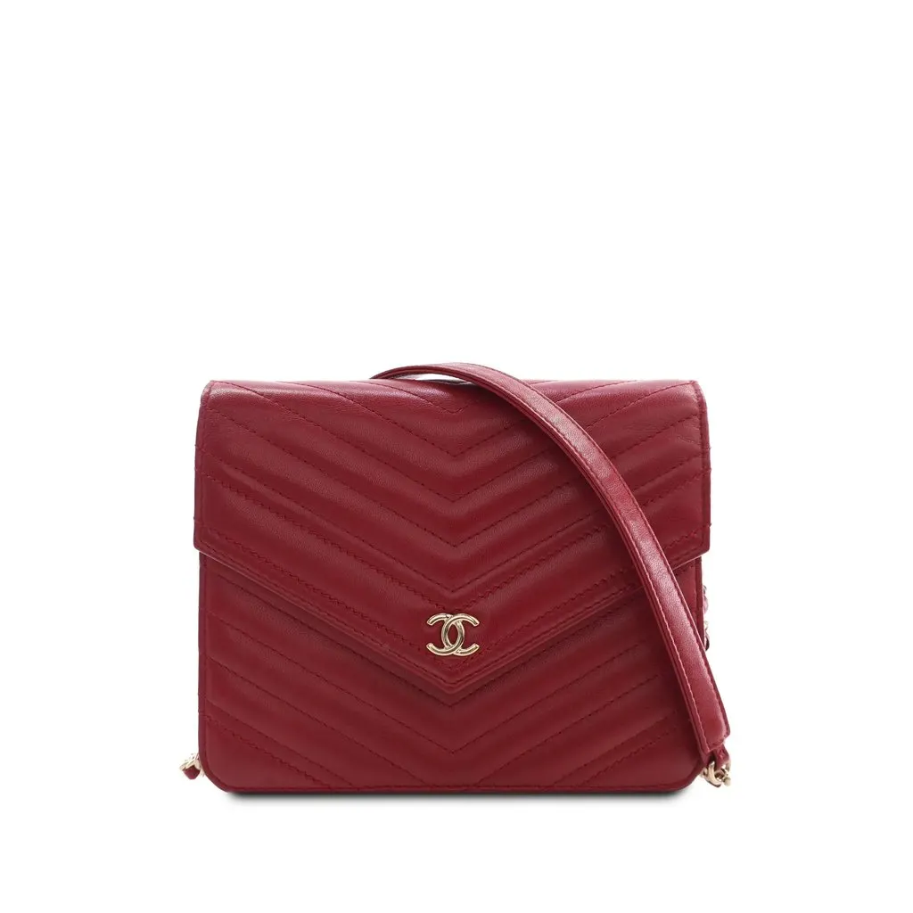 Chanel CC Chevron Lambskin Square Envelope Wallet On Chain