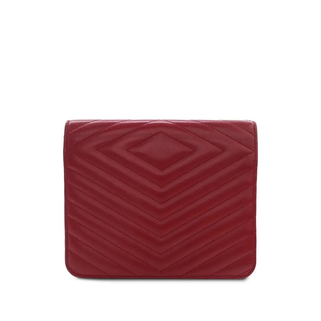 Chanel CC Chevron Lambskin Square Envelope Wallet On Chain Red Leather Very good - Back View