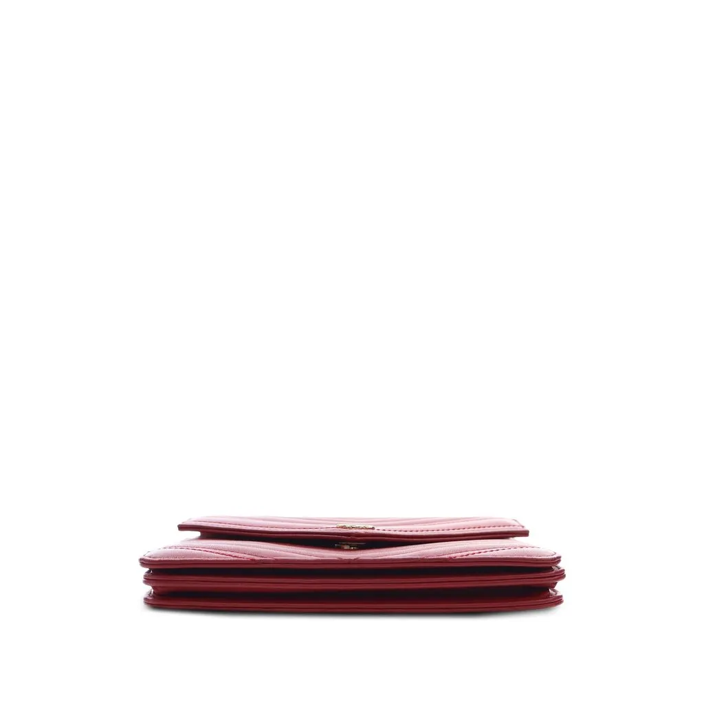 Chanel CC Chevron Lambskin Square Envelope Wallet On Chain Red Leather Very good - Inside View
