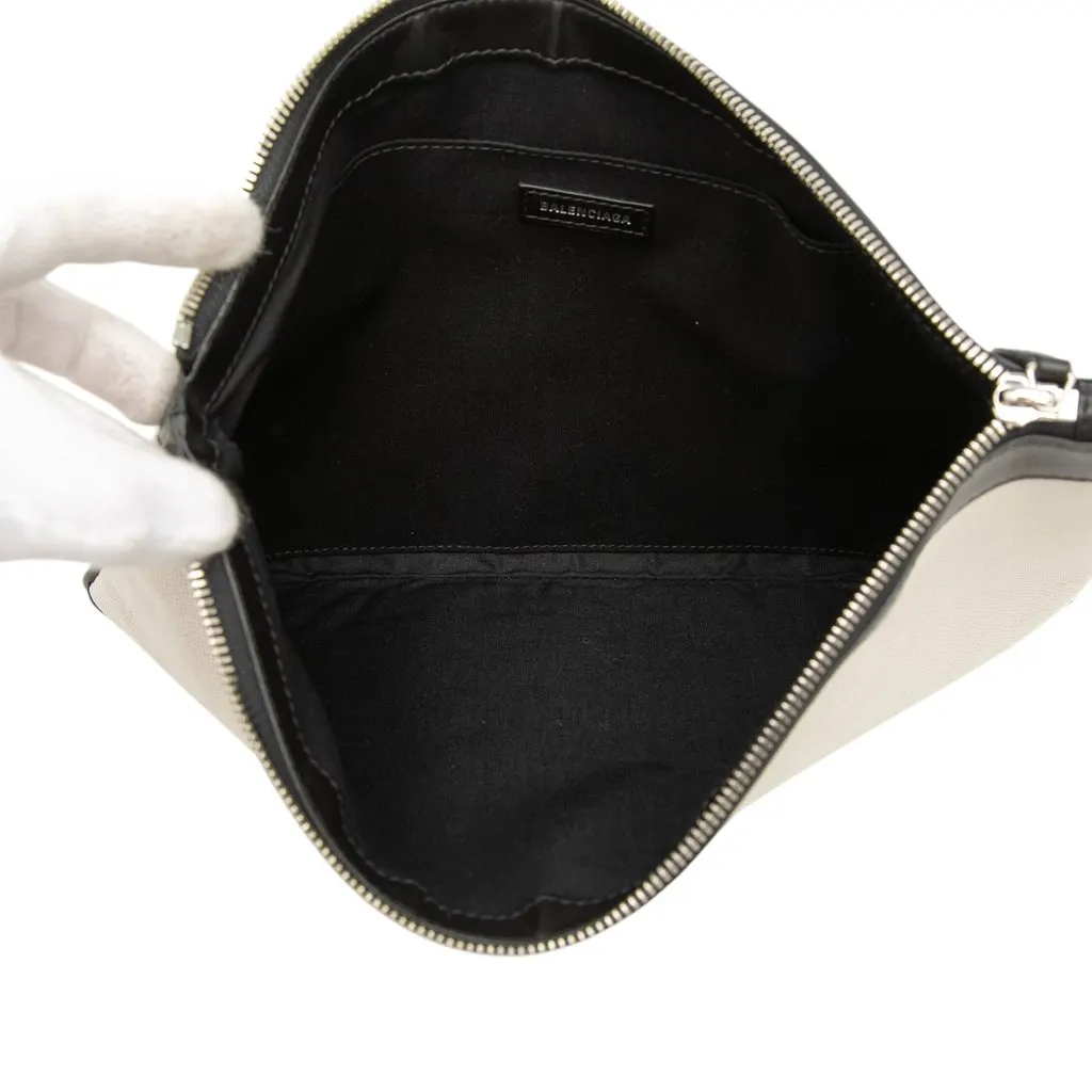 Balenciaga Canvas Navy Clip M Clutch Brown Good - Model View