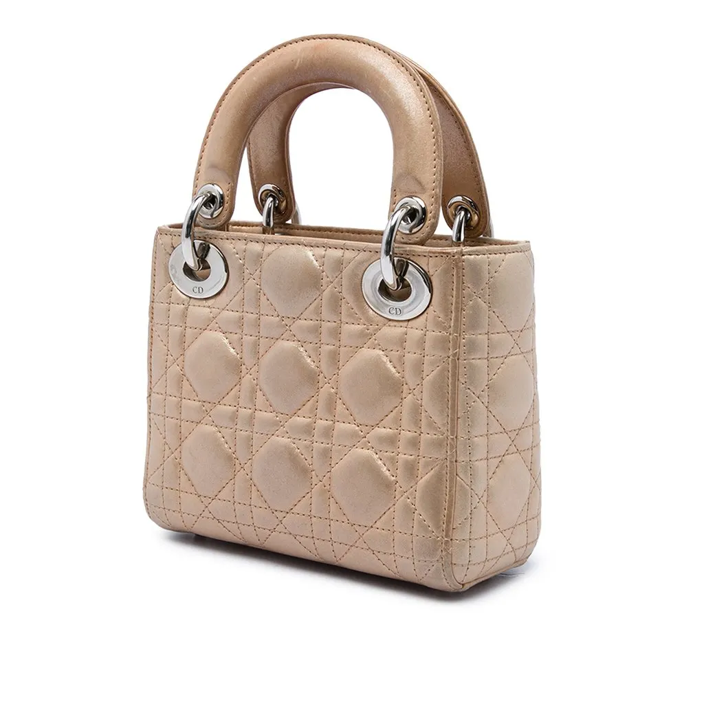 Dior Mini Iridescent Lambskin Cannage Lady Dior Beige Leather Very good - Back View