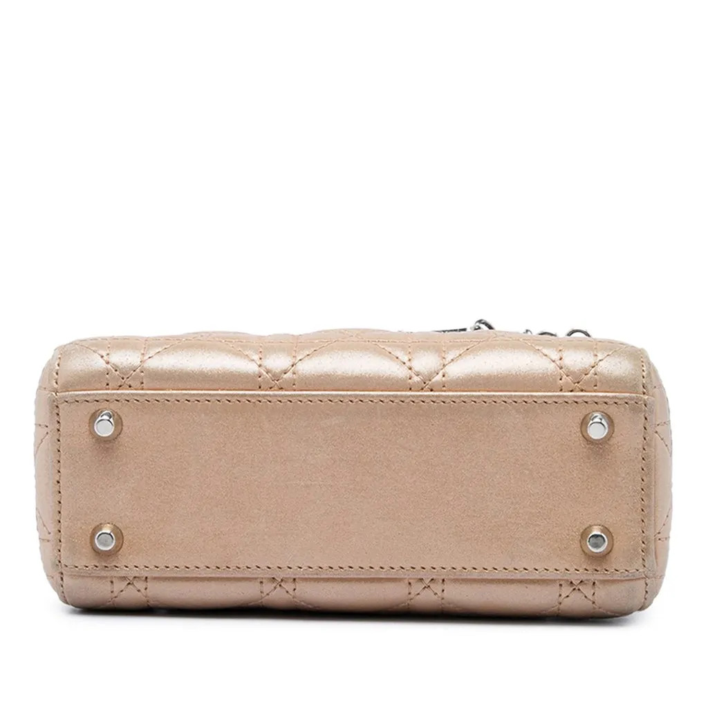 Dior Mini Iridescent Lambskin Cannage Lady Dior Beige Leather Very good - Inside View