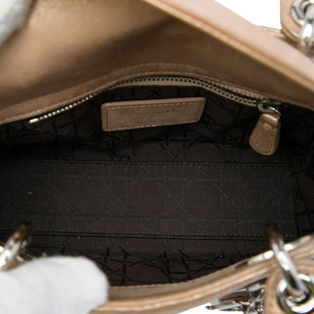Dior Mini Iridescent Lambskin Cannage Lady Dior Beige Leather Very good - Model View
