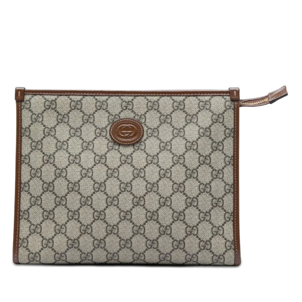 Gucci GG Supreme Retro Interlocking G Clutch Beige Very good - Front View
