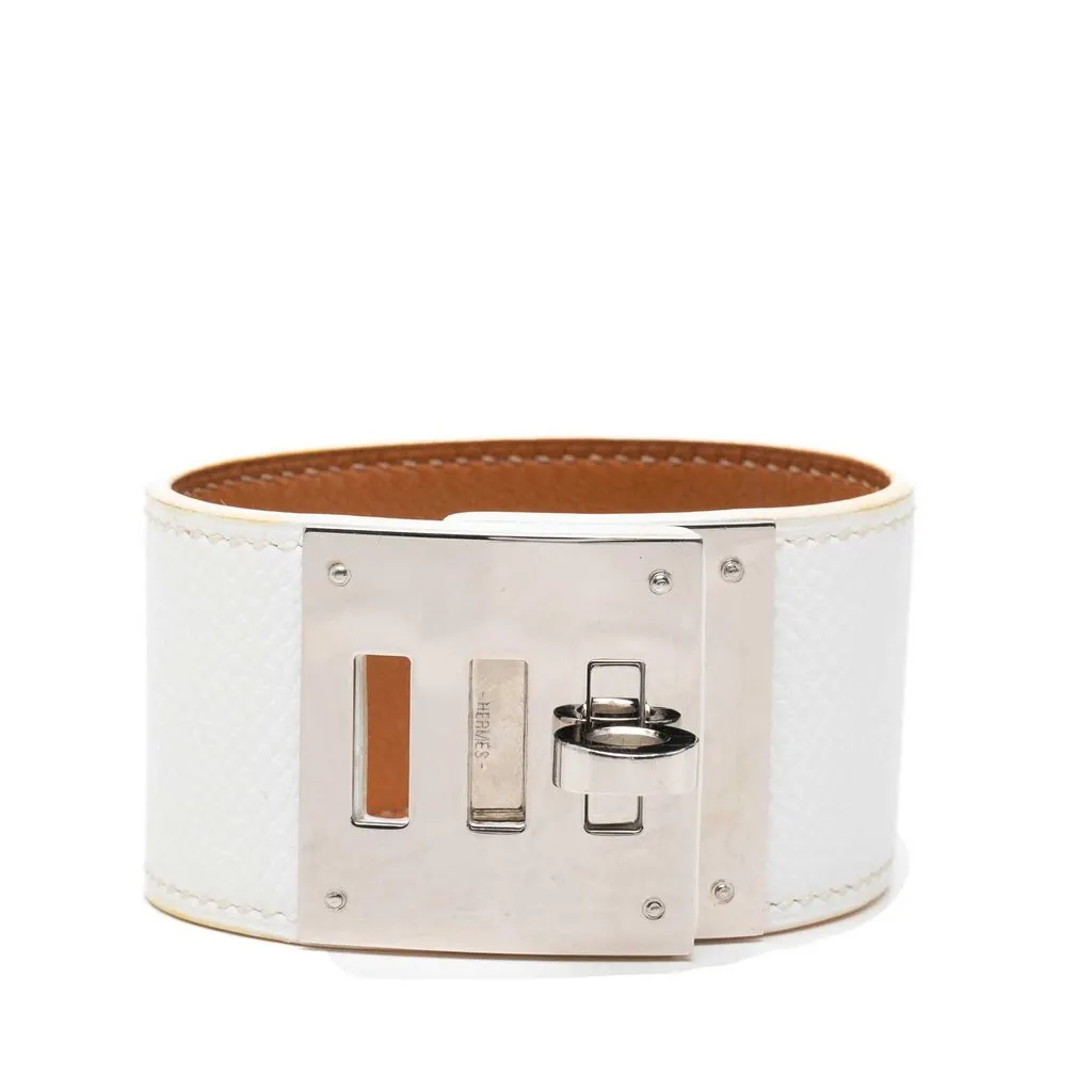 Hermès Epsom and Palladium Plated Kelly Dog Cuff Bracelet White Leather Very good - Front View