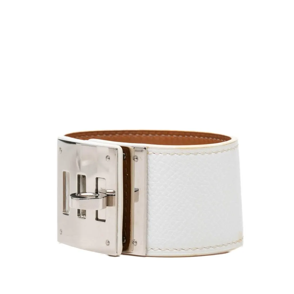 Hermès Epsom and Palladium Plated Kelly Dog Cuff Bracelet White Leather Very good - Back View