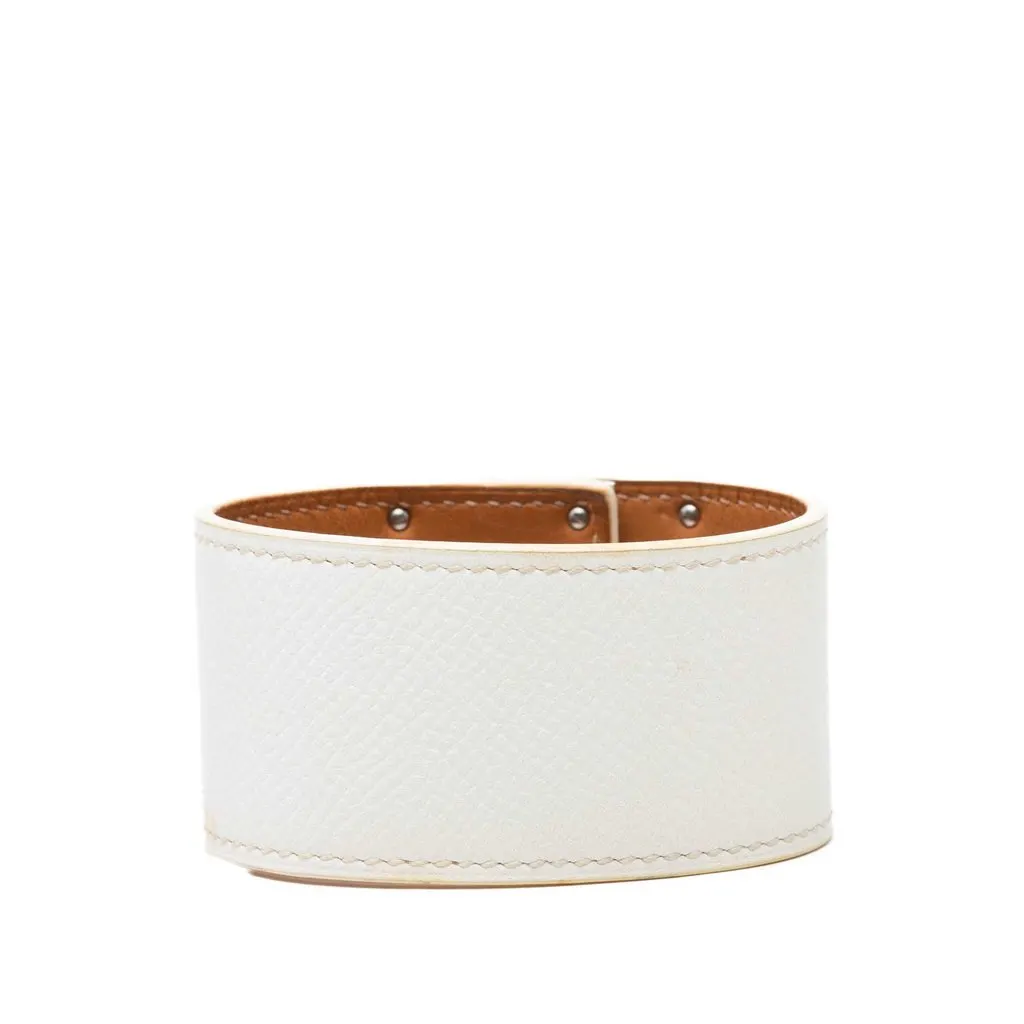 Hermès Epsom and Palladium Plated Kelly Dog Cuff Bracelet White Leather Very good - Inside View