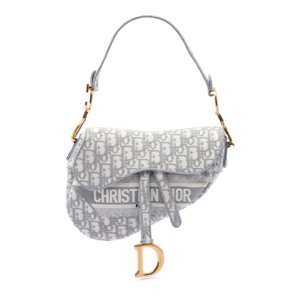 Dior Oblique Embroidered Canvas Saddle Bag MultiColor Very good - Front View