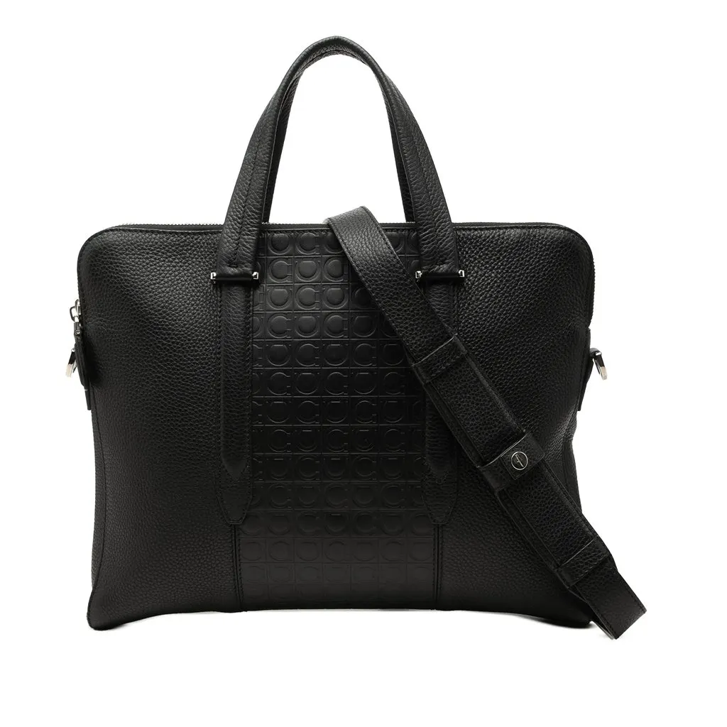 Ferragamo Gancini Embossed Leather Trimmed Business Bag