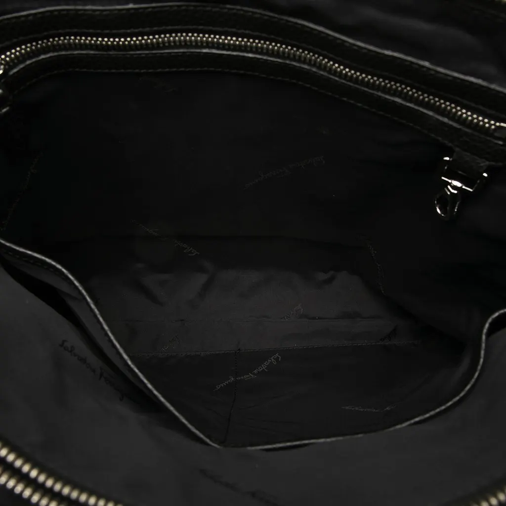 Ferragamo Gancini Embossed Leather Trimmed Business Bag Black Leather Very good - Model View