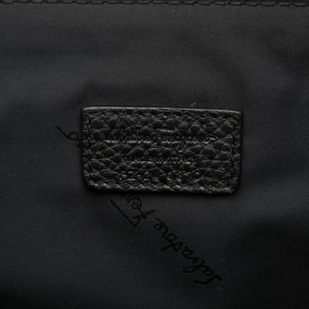 Ferragamo Gancini Embossed Leather Trimmed Business Bag Black Leather Very good - Box View