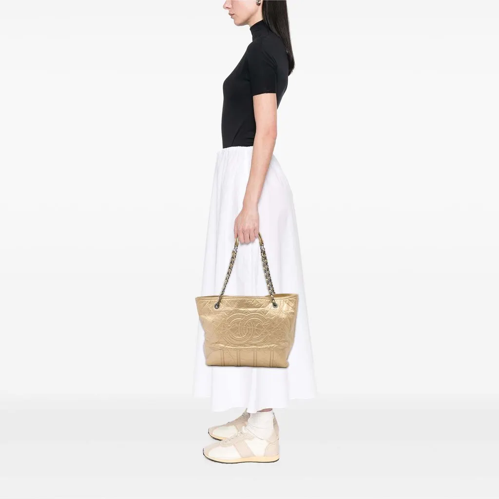 Chanel Large Distressed Calfskin Shopping In Moscow Tote Gold Leather Very good - Box View