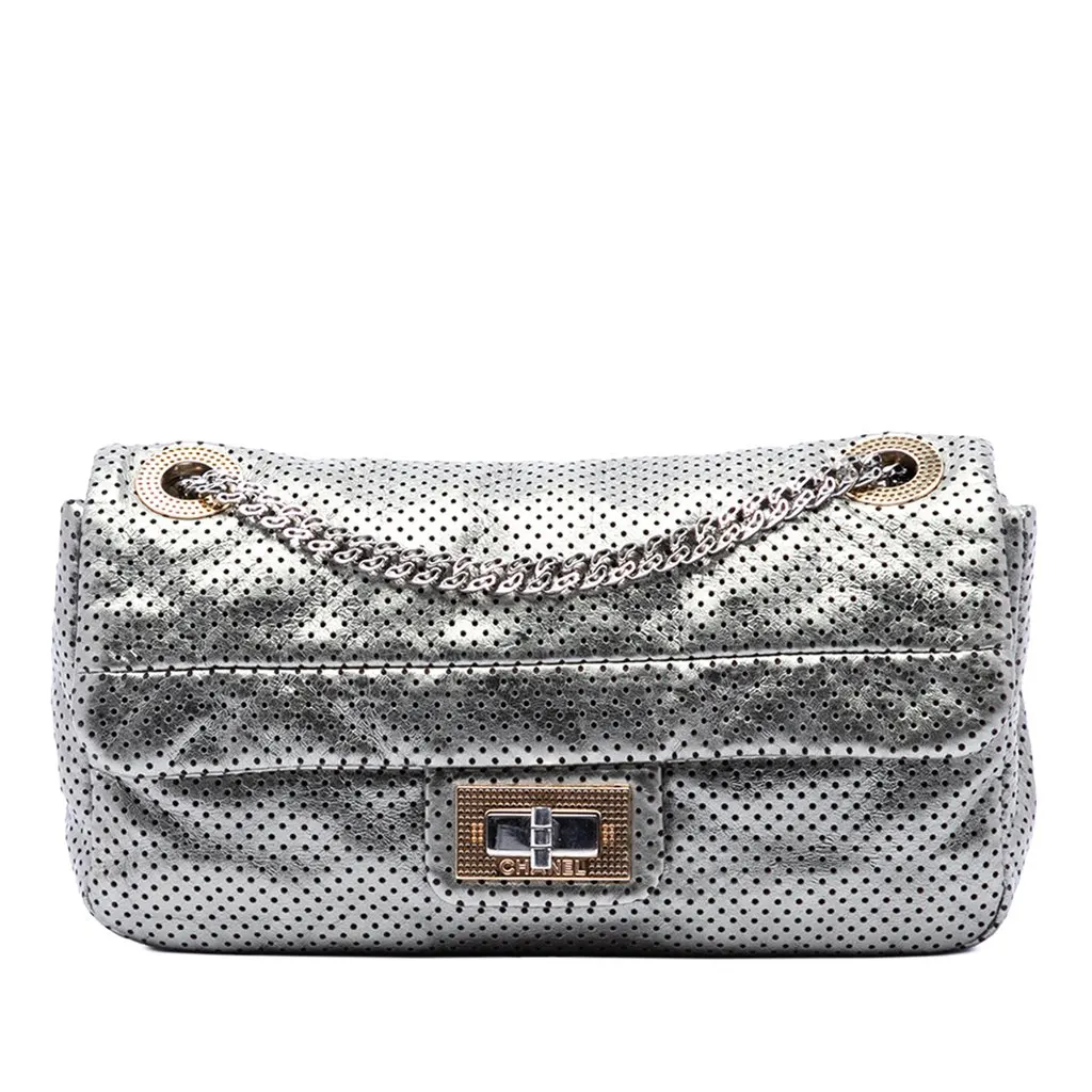 Chanel Medium Reissue Perforated Calfskin Drill Flap Silver Leather Very good - Front View