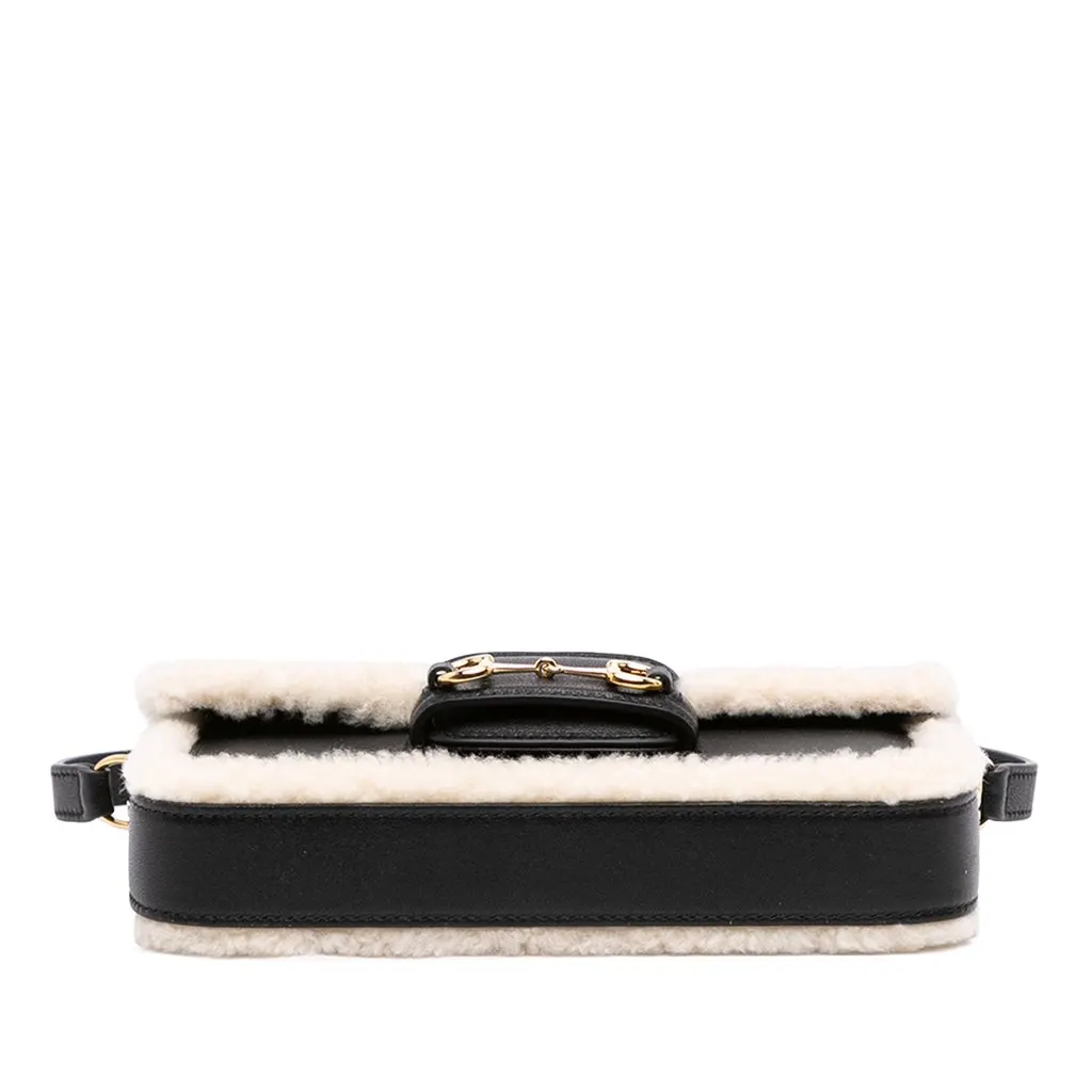 Gucci Mini Shearling Calfskin 1955 Horsebit Handbag Black Leather Very good - Inside View