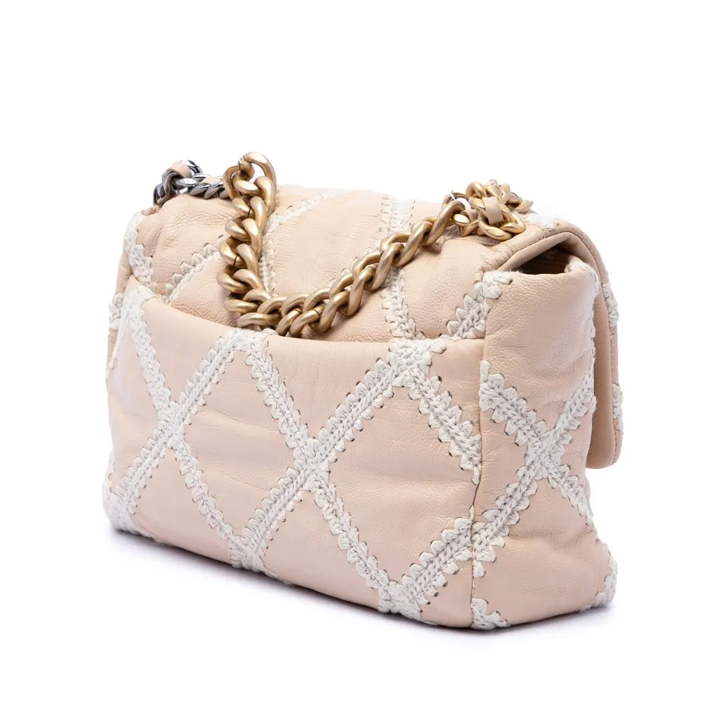 Chanel Large Crochet Calfskin 19 Flap Beige Leather Very good - Back View