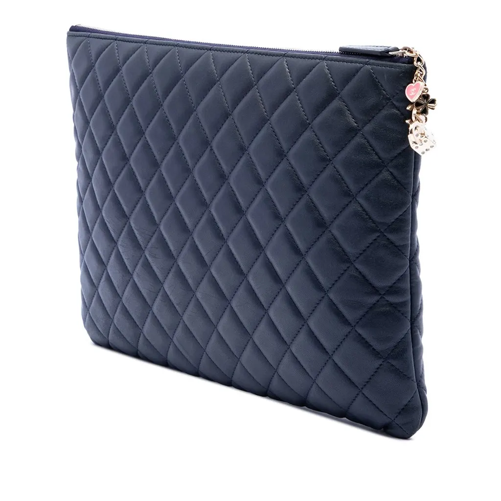 Chanel Large Quilted Lambskin Casino Charms O Case Clutch Blue Leather Very good - Back View
