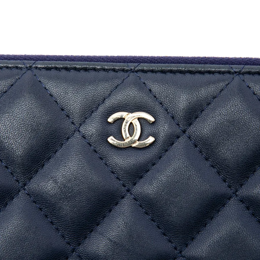 Chanel Large Quilted Lambskin Casino Charms O Case Clutch Blue Leather Very good - Box View