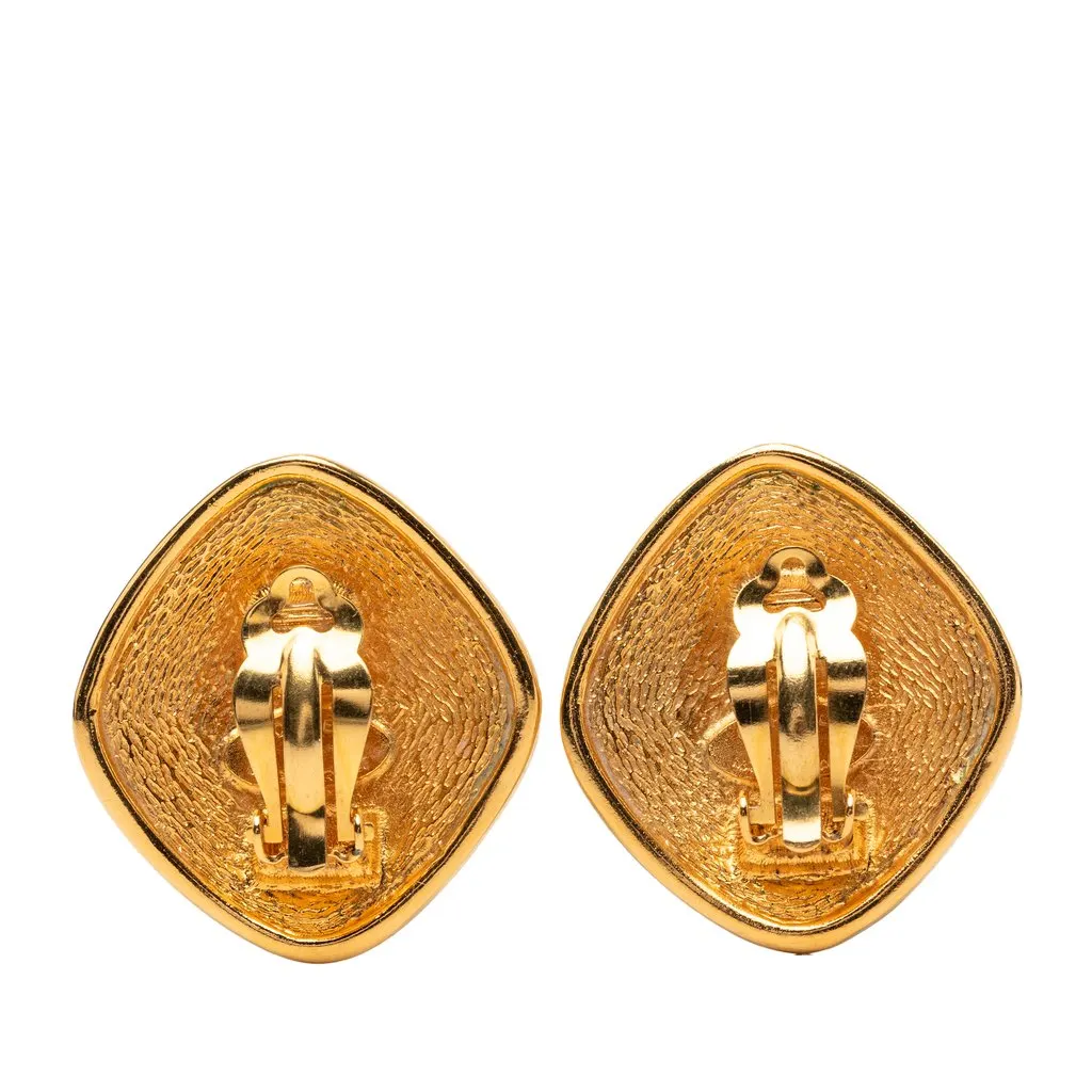 Chanel CC Gold Plated Diamond Clip On Earrings Gold Metal Very good - Back View