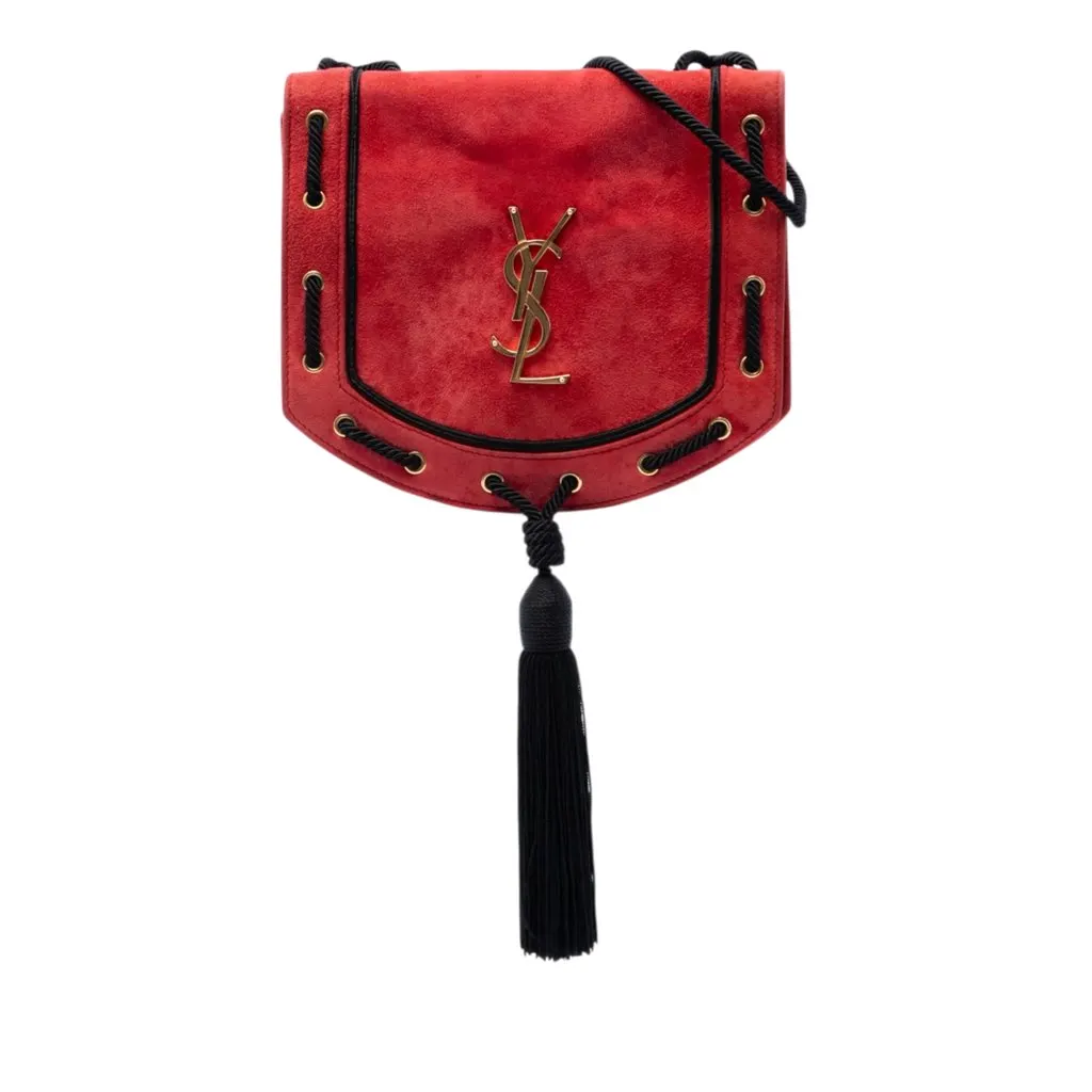 Saint Laurent Suede Monogram Fetish Tassel Crossbody Red Leather Very good - Front View